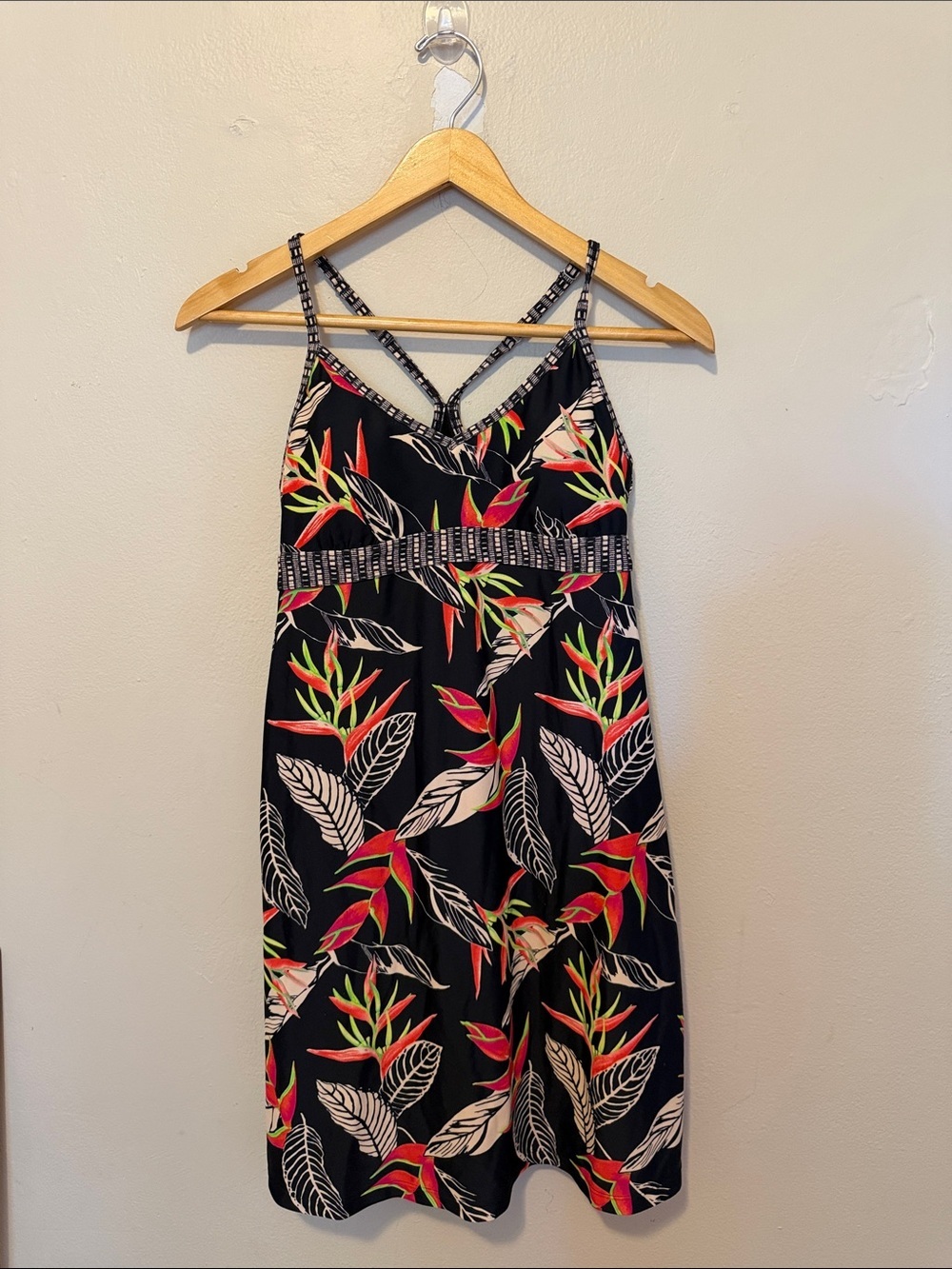 Athleta Black Tropical Midi Dress with Strappy Back